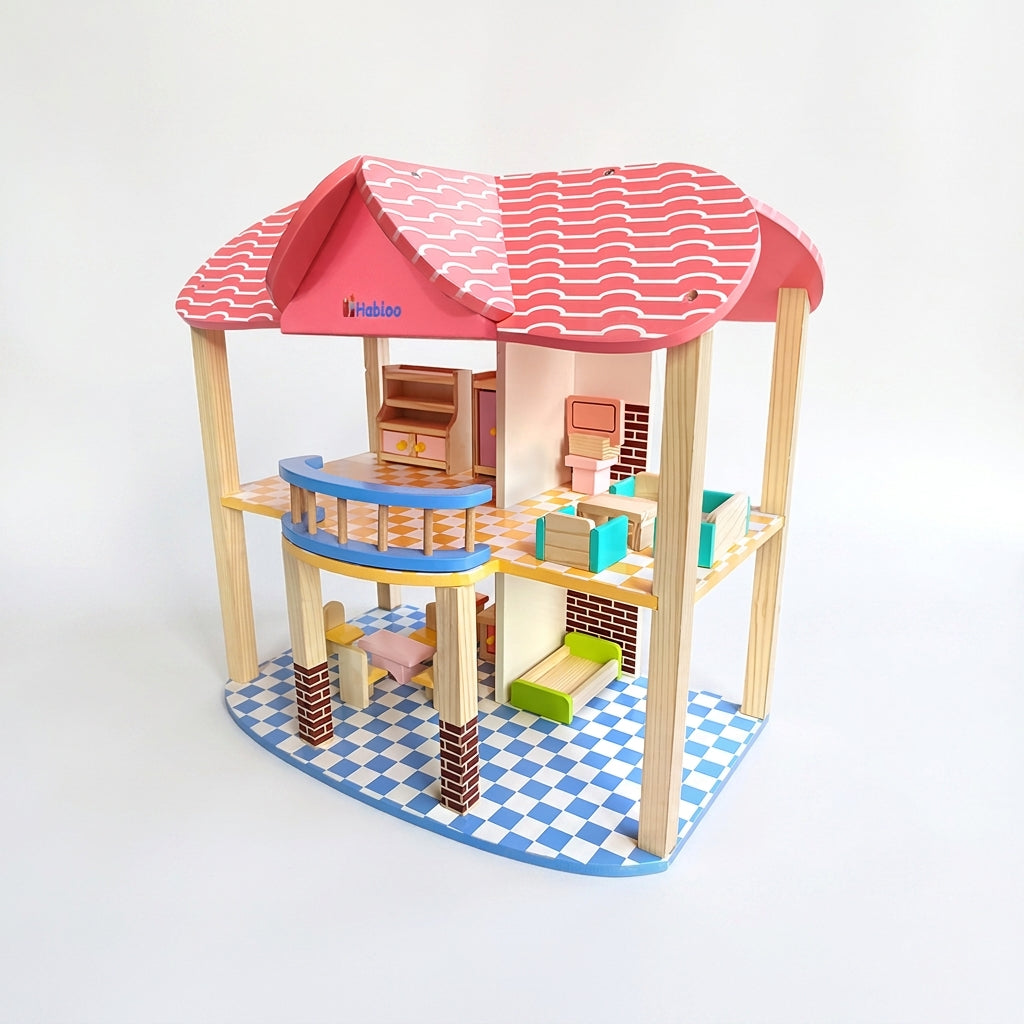 Wooden Dollhouse with Furniture